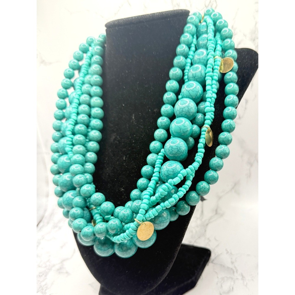 Sugarfix Turquoise Beaded Necklace 7 Strand Statement Necklace 19"
